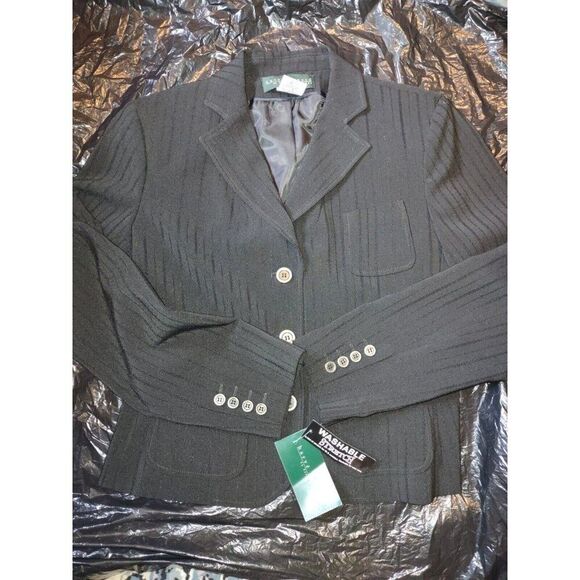 5/$25 NWT Sz 10 Vintage Women’s Black On Black Striped Blazer Stretch - Picture 2 of 9